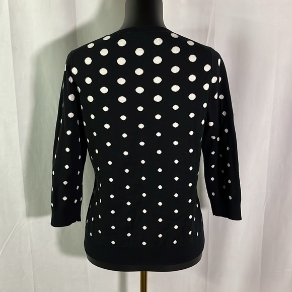 Talbots Black & White Polka Dot 3/4 Sleeve Button Front Cardigan - Picture 3 of 16